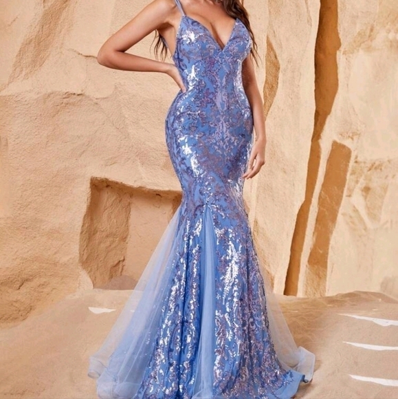 Blue Party Contrast Mesh Contrast Sequin, CRISS Cross Tie Back Cami Lux… - Picture 4 of 9